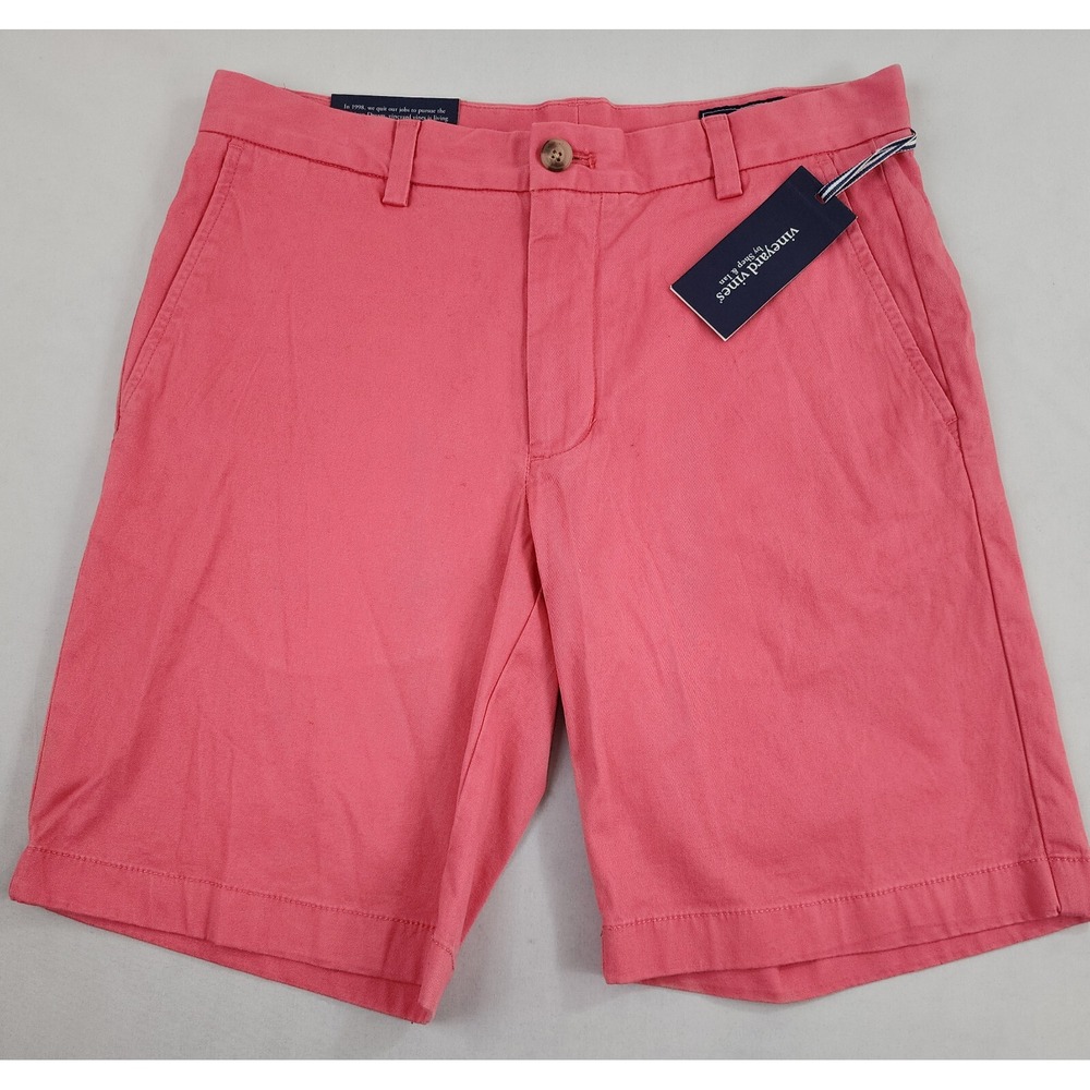Vineyard Vines Mens 9" Breaker Shorts Pink Size 30 Cotton Stretch Flat Front NEW